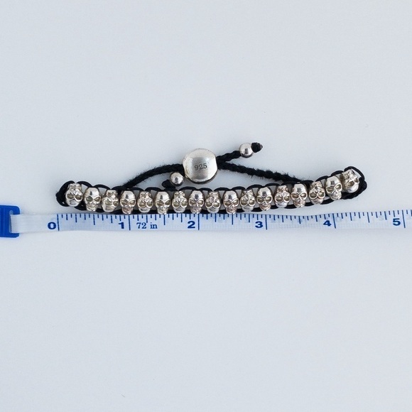 Skeleton Skull Friendship Charm Rope Bracelet Black and Silver Adjustable Unisex - Picture 13 of 13
